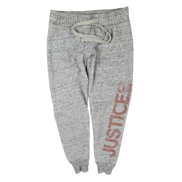 Justice Jogger Sweats Gray Pink Glitter Lettering Bling Girl's size 6  JH964 - Picture 1 of 3